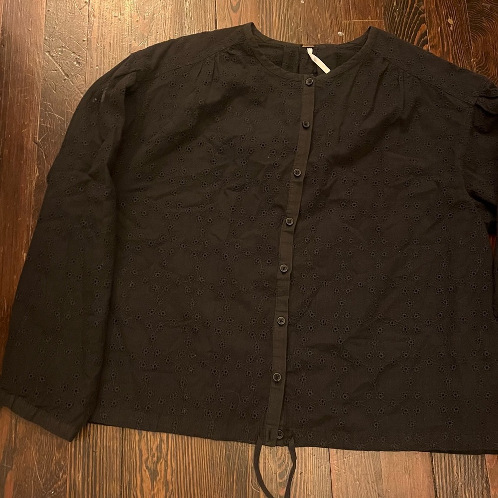 Black Button-Up Eyelet Blouse